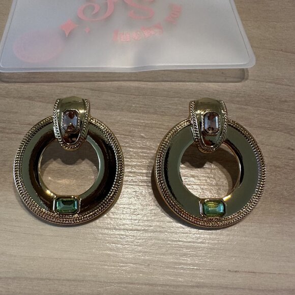 NWOT Frasier Sterling Alina Earrings in Watermelon Pink Green Gold - Picture 4 of 6